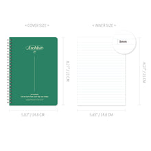 Load image into Gallery viewer, Monolike Archive A5 Line Spiral Notebook, Green - Hardcover 5.83 x 8.27inch 128 Page