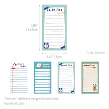 Load image into Gallery viewer, Monolike Memopad Ordinary days SET - 4 Packs, 4 Different Designs, 80 Sheets Per Pad, Total 320 Sheets, Note pads, Writing pads, 80x148mm