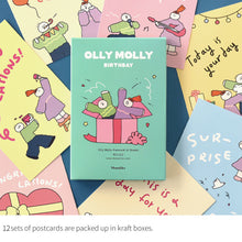 Load image into Gallery viewer, Monolike Olly Molly, Birthday Single card - mix 12 pack, greeting card, 3.9x5.8