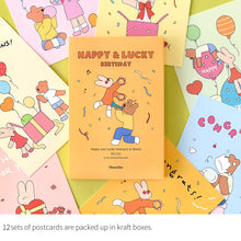 Load image into Gallery viewer, Monolike Happy and Lucky, Birthday Single card - mix 12 pack, greeting card, 3.9x5.8