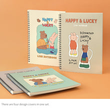 Load image into Gallery viewer, Monolike Spiral School Notebook, Happy and Lucky A 4P SET - 7.09 x 9.45inch, 98 Page, Academic Line Notebook