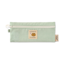 Load image into Gallery viewer, Monolike Unmatched Friends Picnic Check Pencil Case, Mint - Aesthetic Gingham Pastel Desk Organizer, Trendy Minimalist Stationery Pouch