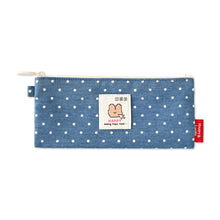 Load image into Gallery viewer, Monolike Happy and Lucky Denim Dot pen case, Blue - Slim Corduroy Style Cotton Pen Pouch, Cute Aesthetic Pastel Stationery Organizer for Office
