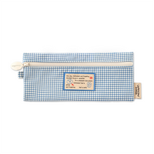 Load image into Gallery viewer, Monolike Unmatched Friends Picnic Check Pencil Case, Blue - Aesthetic Gingham Pastel Desk Organizer, Trendy Minimalist Stationery Pouch