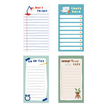 Load image into Gallery viewer, Monolike Memopad Ordinary days SET - 4 Packs, 4 Different Designs, 80 Sheets Per Pad, Total 320 Sheets, Note pads, Writing pads, 80x148mm