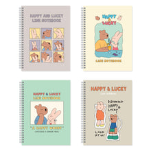 Load image into Gallery viewer, Monolike Spiral School Notebook, Happy and Lucky A 4P SET - 7.09 x 9.45inch, 98 Page, Academic Line Notebook
