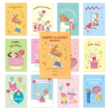 Load image into Gallery viewer, Monolike Happy and Lucky, Birthday Single card - mix 12 pack, greeting card, 3.9x5.8