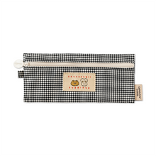 Load image into Gallery viewer, Monolike Unmatched Friends Picnic Check Pencil Case, Black - Aesthetic Gingham Pastel Desk Organizer, Trendy Minimalist Stationery Pouch