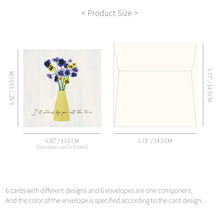 Load image into Gallery viewer, Monolike PAPER THINGS L, Olivia's Flowers 6P C SET - Greeting card, Folding card, Cards Assortment, Birthday, Thinking of You, 6 cards + 6envelopes, 135x135mm