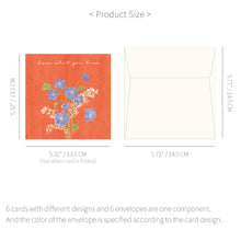 Load image into Gallery viewer, Monolike PAPER THINGS L, Olivia's Flowers 6P D SET - Greeting card, Folding card, Cards Assortment, Birthday, Thinking of You, 6 cards + 6envelopes, 135x135mm