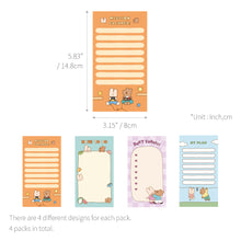 Load image into Gallery viewer, Monolike Memopad Happy and Lucky Littles Series.1 4P SET - 4 Packs, 4 Different Designs, 80 Sheets Per Pad, Total 320 Sheets, Note pads, Writing pads, 80x148mm