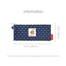 Load image into Gallery viewer, Monolike Happy and Lucky Denim Dot pen case, Navy - Slim Corduroy Style Cotton Pen Pouch, Cute Aesthetic Pastel Stationery Organizer for Office