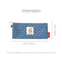 Load image into Gallery viewer, Monolike Happy and Lucky Denim Dot pen case, Blue - Slim Corduroy Style Cotton Pen Pouch, Cute Aesthetic Pastel Stationery Organizer for Office