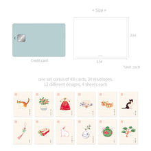 Load image into Gallery viewer, Monolike Day by Day Card, 102 Minhwa Ivory Series. 1 - Mix 48 Mini Single cards, 24 envelopes Package