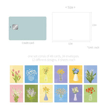 Load image into Gallery viewer, Monolike Day by Day Card, 106 Olivia's Flowers Series.1 - Mix 48 Mini Single cards, 24 envelopes Package