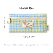Load image into Gallery viewer, Monolike Unmatched Friends Fabric Check Pencil Case, Mint - Pencil Pouch, Portable Pencil Bag, Pencil Case, Office Pouch case, Cushion, Soft, Pastel