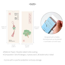 Load image into Gallery viewer, Monolike Minhwa Paper Bookmarks - 36-Pack, 9 Unique Designs, DIY Bookmark, Gift for Book Lovers