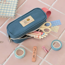 Load image into Gallery viewer, Monolike Unmatched Friends Butter Pencil Case, Blue - Structured Square Desk Organizer, Large Capacity Aesthetic Stationery Pouch & Makeup Brush Bag