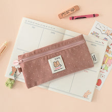 Load image into Gallery viewer, Monolike Happy and Lucky Candy Dot pen case, Pink - Slim Corduroy Style Cotton Pen Pouch, Cute Aesthetic Pastel Stationery Organizer for Office