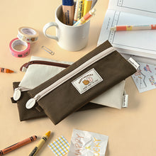 Load image into Gallery viewer, Monolike Happy and Lucky Flat Pencil Case, Brown - Slim Water-Resistant Nylon Pen Pouch, Aesthetic Pastel Stationery Organizer for Office