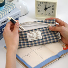 Load image into Gallery viewer, Monolike Unmatched Friends Fabric Check Pencil Case Series. 2, Vintage blue - Pencil Pouch, Portable Pencil Bag, Pencil Case, Office Pouch case, Cushion, Soft, Vintage