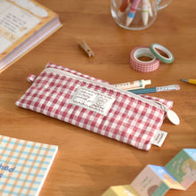 Load image into Gallery viewer, Monolike Unmatched Friends Fabric Check Pencil Case, Red - Pencil Pouch, Portable Pencil Bag, Pencil Case, Office Pouch case, Fabric, Cushion, Soft, Pastel