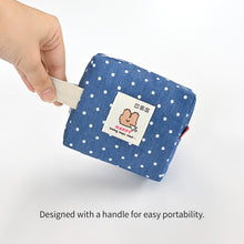 Load image into Gallery viewer, Monolike Happy and Lucky Denim Dot Cube Pouch, Blue - Makeup Bag, Cosmetic Bag, Travel Bag, Toiletry Bag, Organizer, Storage Bag