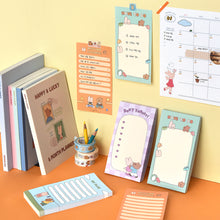 Load image into Gallery viewer, Monolike Memopad Happy and Lucky Littles Series.1 4P SET - 4 Packs, 4 Different Designs, 80 Sheets Per Pad, Total 320 Sheets, Note pads, Writing pads, 80x148mm