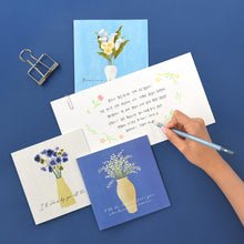 Load image into Gallery viewer, Monolike PAPER THINGS L, Olivia's Flowers 6P C SET - Greeting card, Folding card, Cards Assortment, Birthday, Thinking of You, 6 cards + 6envelopes, 135x135mm
