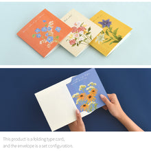 Load image into Gallery viewer, Monolike PAPER THINGS L, Olivia's Flowers 6P D SET - Greeting card, Folding card, Cards Assortment, Birthday, Thinking of You, 6 cards + 6envelopes, 135x135mm