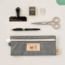 Load image into Gallery viewer, Monolike Unmatched Friends Picnic Check Pencil Case, Black - Aesthetic Gingham Pastel Desk Organizer, Trendy Minimalist Stationery Pouch