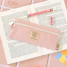 Load image into Gallery viewer, Monolike Unmatched Friends Picnic Check Pencil Case, Pink - Aesthetic Gingham Pastel Desk Organizer, Trendy Minimalist Stationery Pouch