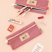 Load image into Gallery viewer, Monolike Unmatched Friends Picnic Check Pencil Case, Red - Aesthetic Gingham Pastel Desk Organizer, Trendy Minimalist Stationery Pouch