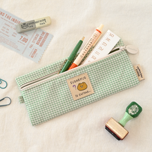 Load image into Gallery viewer, Monolike Unmatched Friends Picnic Check Pencil Case, Mint - Aesthetic Gingham Pastel Desk Organizer, Trendy Minimalist Stationery Pouch