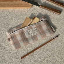 Load image into Gallery viewer, Monolike Unmatched Friends Old Check Pencil Case, Beige - Pencil Pouch, Portable Pencil Bag, Pencil Case, Office Pouch case, Cushion, Soft, Vintage
