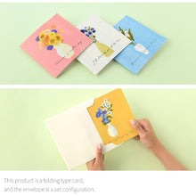 Load image into Gallery viewer, Monolike PAPER THINGS L, Olivia's Flowers 6P C SET - Greeting card, Folding card, Cards Assortment, Birthday, Thinking of You, 6 cards + 6envelopes, 135x135mm