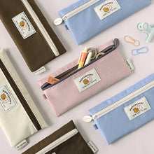 Load image into Gallery viewer, Monolike Happy and Lucky Flat Pencil Case, Pale Blue - Slim Water-Resistant Nylon Pen Pouch, Aesthetic Pastel Stationery Organizer for Office