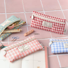 Load image into Gallery viewer, Monolike Unmatched Friends Fabric Check Pencil Case, Red - Pencil Pouch, Portable Pencil Bag, Pencil Case, Office Pouch case, Fabric, Cushion, Soft, Pastel