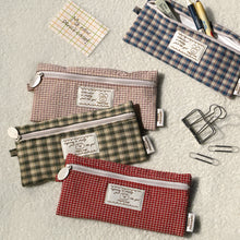 Load image into Gallery viewer, Monolike Unmatched Friends Fabric Check Pencil Case Series. 2, Vintage red - Pencil Pouch, Portable Pencil Bag, Pencil Case, Office Pouch case, Cushion, Soft, Vintage