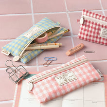 Load image into Gallery viewer, Monolike Unmatched Friends Fabric Check Pencil Case, Mint - Pencil Pouch, Portable Pencil Bag, Pencil Case, Office Pouch case, Cushion, Soft, Pastel