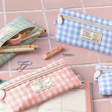 Load image into Gallery viewer, Monolike Unmatched Friends Fabric Check Pencil Case, Blue - Pencil Pouch, Portable Pencil Bag, Pencil Case, Office Pouch case, Fabric, Cushion, Soft, Pastel