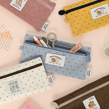 Load image into Gallery viewer, Monolike Happy and Lucky Candy Dot pen case, Pink - Slim Corduroy Style Cotton Pen Pouch, Cute Aesthetic Pastel Stationery Organizer for Office