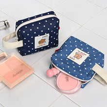 Load image into Gallery viewer, Monolike Happy and Lucky Denim Dot Cube Pouch, Navy - Makeup Bag, Cosmetic Bag, Travel Bag, Toiletry Bag, Organizer, Storage Bag