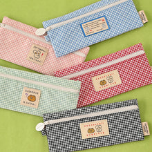 Load image into Gallery viewer, Monolike Unmatched Friends Picnic Check Pencil Case, Pink - Aesthetic Gingham Pastel Desk Organizer, Trendy Minimalist Stationery Pouch