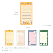 Load image into Gallery viewer, Monolike Memopad Happy and Lucky Petit Petit A SET - 4 Packs, 4 Different Designs, 80 Sheets Per Pad, Total 320 Sheets, Note pads, Writing pads, 80x148mm