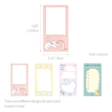 Load image into Gallery viewer, Monolike Memopad Storytown Afternoon A SET - 4 Packs, 4 Different Designs, 80 Sheets Per Pad, Total 320 Sheets, Note pads, Writing pads, 80x148mm