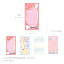 Load image into Gallery viewer, Monolike Memopad Happy and Lucky Petit Petit B SET - 4 Packs, 4 Different Designs, 80 Sheets Per Pad, Total 320 Sheets, Note pads, Writing pads, 80x148mm