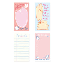 Load image into Gallery viewer, Monolike Memopad Happy and Lucky Petit Petit B SET - 4 Packs, 4 Different Designs, 80 Sheets Per Pad, Total 320 Sheets, Note pads, Writing pads, 80x148mm