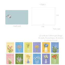 Load image into Gallery viewer, Monolike Day-by-day Card, Olivia’s Flowers Ver.1 - Mix 36 Mini Postcards, 36 envelopes, 36 stickers Package