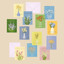 Load image into Gallery viewer, Monolike Day-by-day Card, Olivia’s Flowers Ver.1 - Mix 36 Mini Postcards, 36 envelopes, 36 stickers Package